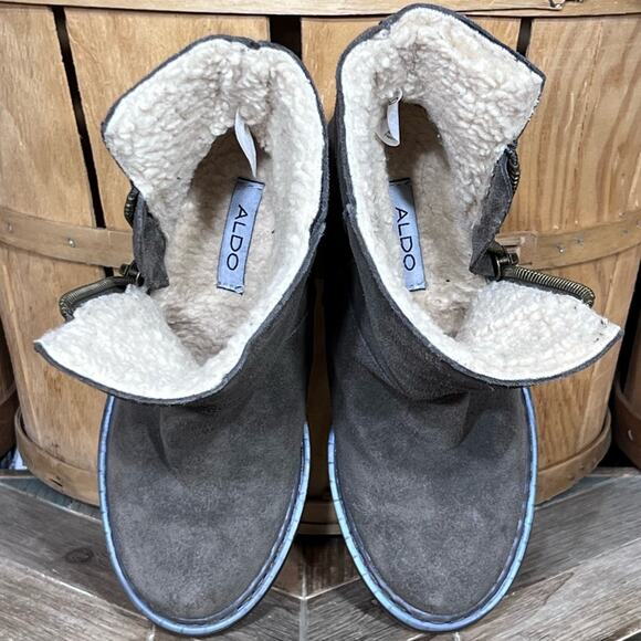 Aldo Gray Suede Shearling Fur Lined Zip-Up Wedge Heel Ankle Boots Women Size 6.5 - Picture 10 of 12